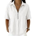 thumbnail image 4 of Enjoytime Women Tops V Neck Collared Half Zip Up Short Sleeve Shirts Summer Casual Work Blouses, 4 of 7