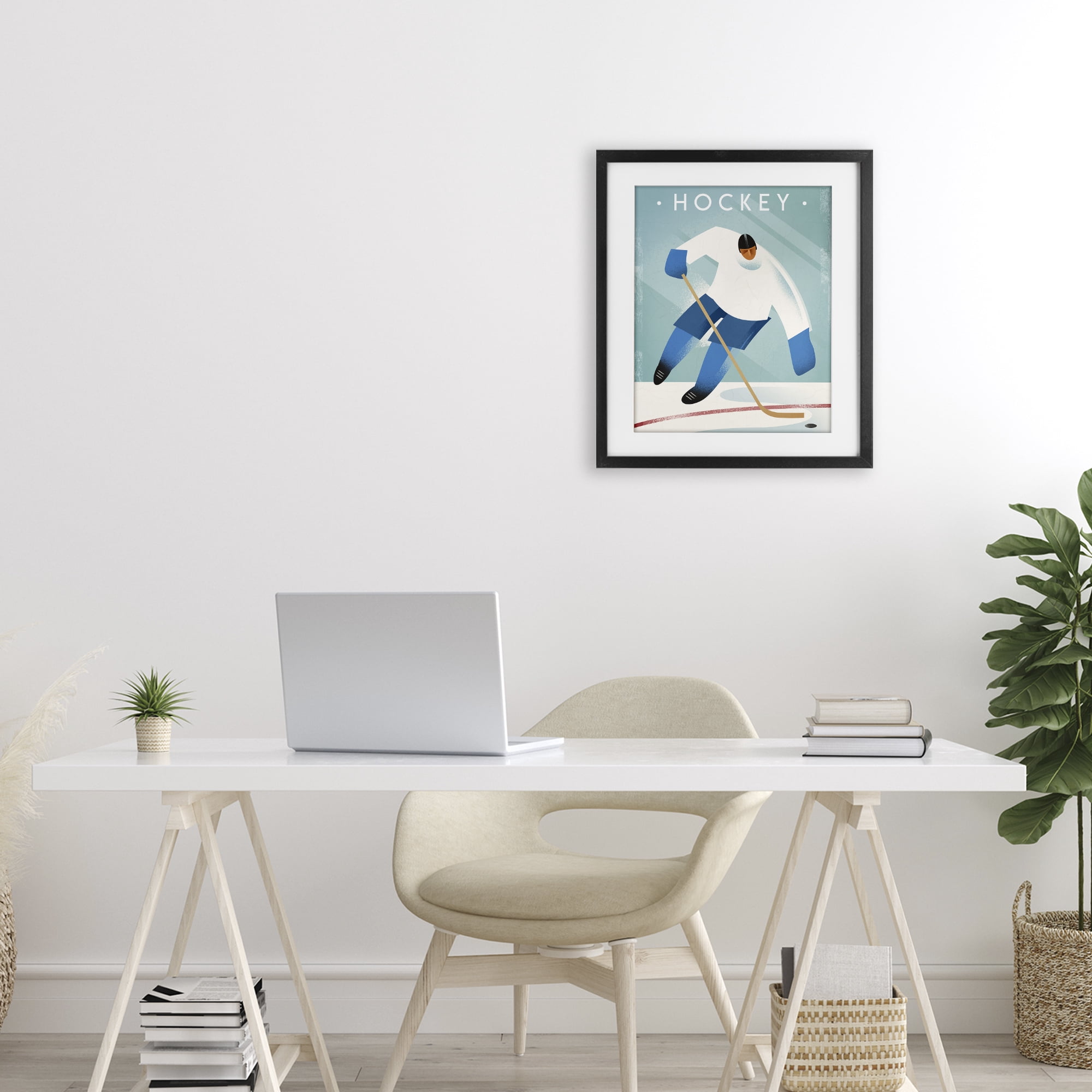 Stupell Industries Vintage Hockey Player Black Framed Print Under Glass, design by Martin Wickstrom