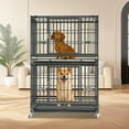 thumbnail image 5 of Homey Pet 37 Inch Heavy Duty Dog Crate Indestructible, Collapsible Dog Cage with Lockable Wheels, Removable Tray, High Anxiety Dog Kennel Indoor, Two Tiers Stackable Dog Crates for Medium Dogs, 5 of 11