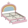 thumbnail image 6 of Sesslife Full Size Bed Frame with Velvet Rainbow Shape Headboard, Upholstered Platform Bed with 2 Storage Drawers for Girls, Wood Bed Frame with Strong Slats Support, No Box Spring Needed, Pink, 6 of 8