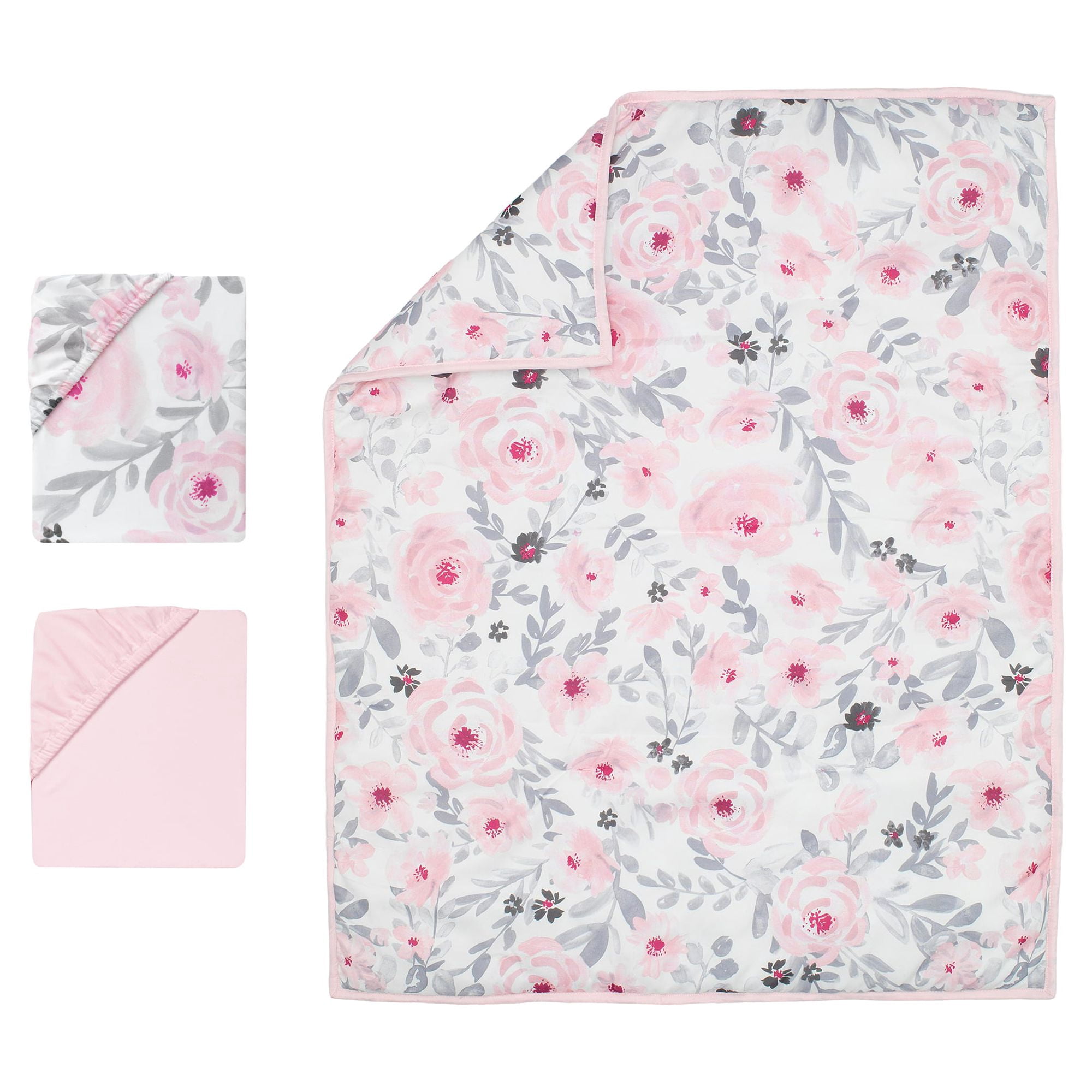 Bedtime Originals Blossom Pink Watercolor Floral 3-Piece Mini Crib Bedding Set