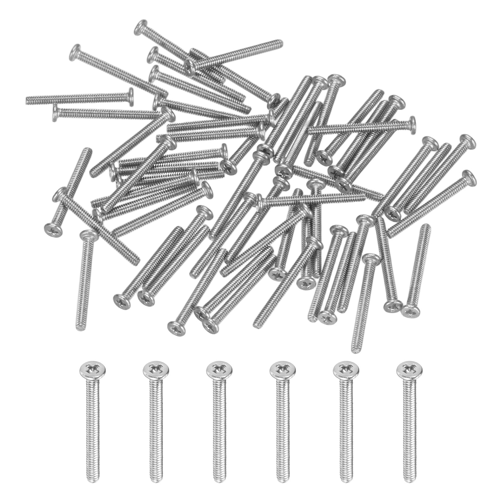 60-Pack Flat Head Machine Screws M1.4x14mm 304 Stainless Steel Phillips Drive Tiny Screws Cross Drive Hardware Fastener