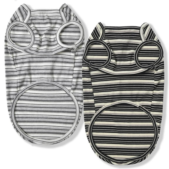 ZDM Dog Shirts Cotton Striped T-Shirt, Summer Pet Clothes for Small Dogs, 2-Pack Soft Puppy Apparel Cat Tee, Breathable Stretchy, Red Yellow XXL