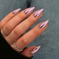 thumbnail image 1 of Uñas Cromadas De Color Rosa Claro, Uñas Medianas De Almendra, Pegamento Metálico, Uñas Acrílicas, Uñas Postizas Para Mujeres, Pegamento Falso Grueso Y Brillante En Uñas De Longitud Media, 24 Unidades, 1 of 1