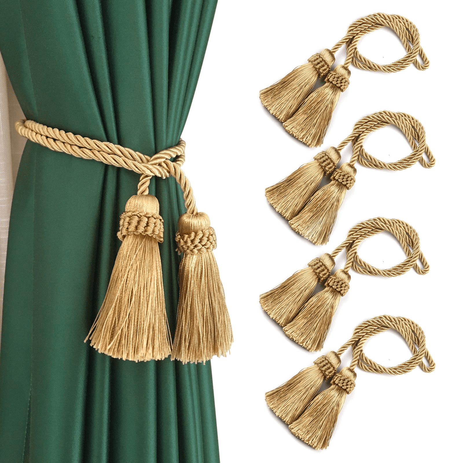 Cotton tasselled tieback ropes with single tassel 2 Curtain tassel tie backs 