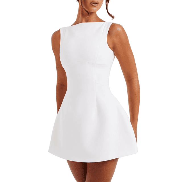Robe Moulante d'Été Sans Manches à Fermeture Éclair Col Montant Ajustée Mini Robe de Soirée Boîte de Nuit pour Femmes Blanc P