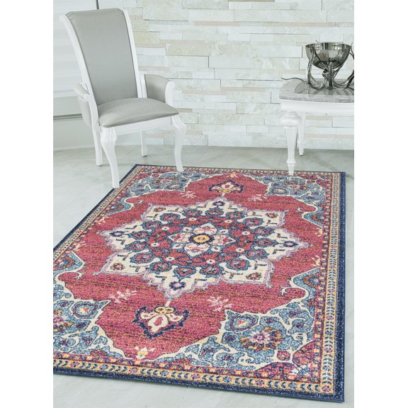 United Weavers Caledonia Valentina Farmhouse Medallion Area Rug, Midnight Blue, 12'6" x 15'