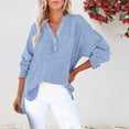 thumbnail image 2 of Breezora Draped V Neck Button Down Shirt Women Oversized Silhouette with French Cuffs for Minimalist Style and Lounge Wear XL Size Sky Blue, 2 of 9