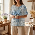thumbnail image 3 of Boho Floral Graphic Henley Neck Shirt for Women Funny Floral Print Short Sleeve Tees Casual Basic Tops Pullover Summer Fall Fashion Clothes, 3 of 6