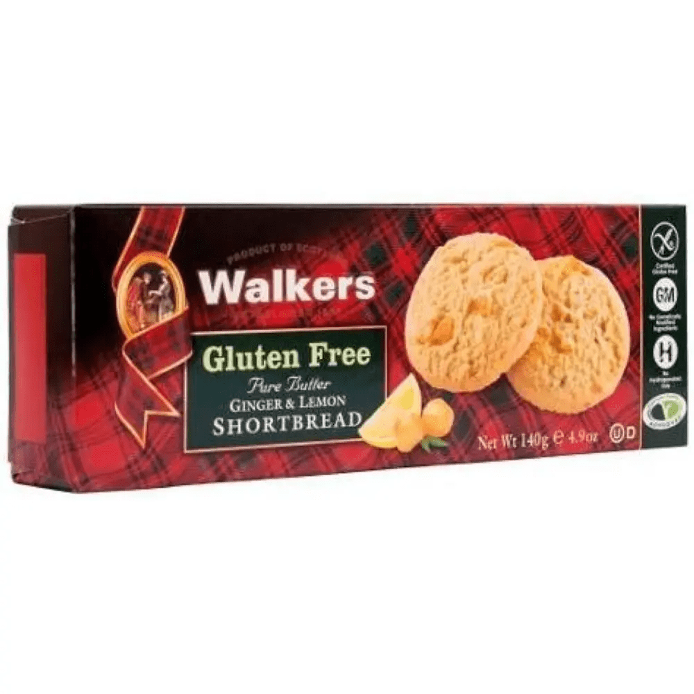 Walkers Pure Butter Gluten Free Ginger & Lemon Shortbread 4.9oz Pk6