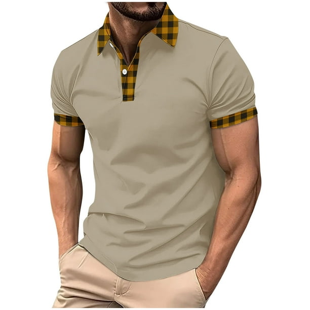 Mens Manga Corta Botón Abajo Camisas con Bolsillo de Impresión Solapa Cuello Gira Blusa de Suéter