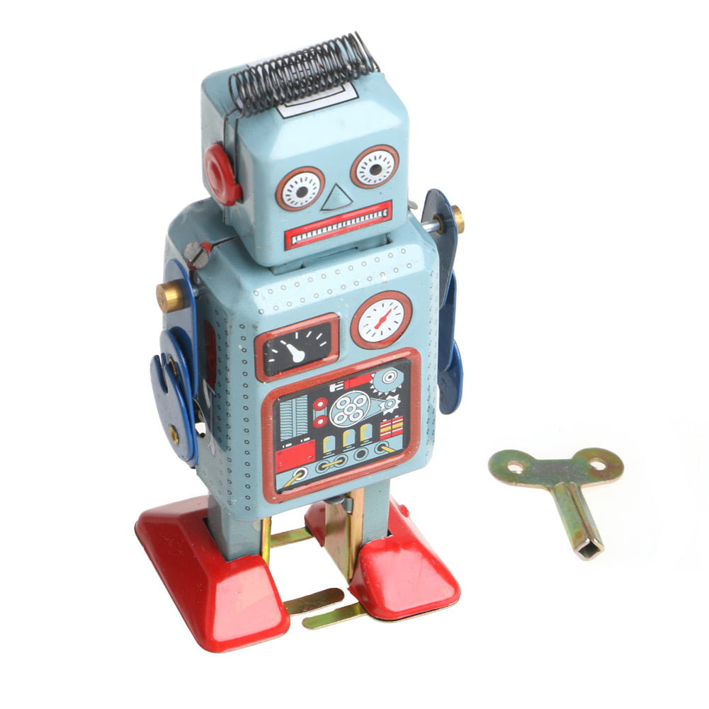 Vintage Mechanical Clockwork Wind Up Metal Walking Radar Robot Tin Toy KidODIR 