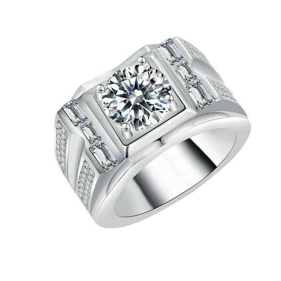 3 Carat Moissanite Rings 925 Sterling Silver Round Cut Moissanite Diamond Wedding Rings D Color VVS1 Clarity Moissanite Engagement Rings for Men with Certificate