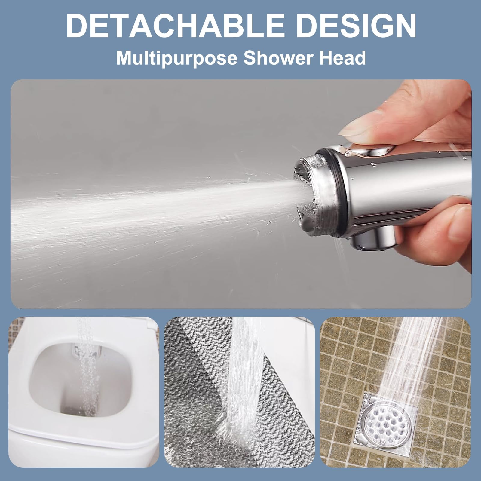 Rv Shower Head with 60" Hose and On Off Switch, 3 Spray Modes High Pressure Water Saving Shower Head with Adhensive Holder for RV, Camper, Travel trailer and Motorhome (Chrome)