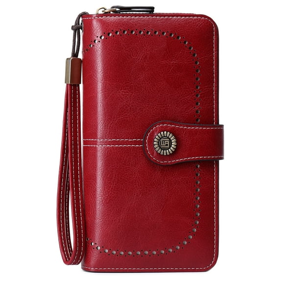 KeesonKimi Female Elegant Large Capacity Purse and Credit Card Holder, Wine Red