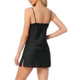 thumbnail image 3 of INSPIRE CHIC Womens Lace Chemise Nightgown Satin Sexy Spaghetti Strap Sleeveless Dress Silky Slip Cami Nightwear XL Black, 3 of 5