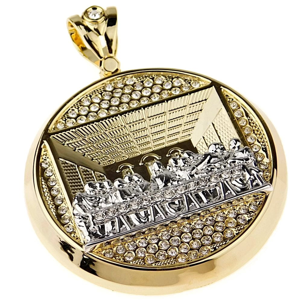 Hip Hop Jewelry for Men Large Round 10k Real Solid Gold Last Supper Pendant 