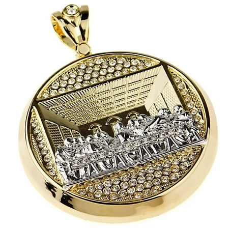 Last Supper Pendant Gold Finish with Silver 2-Tone Iced-Out Bling Charm Huge 4 Inch Round Hip Hop Medallion