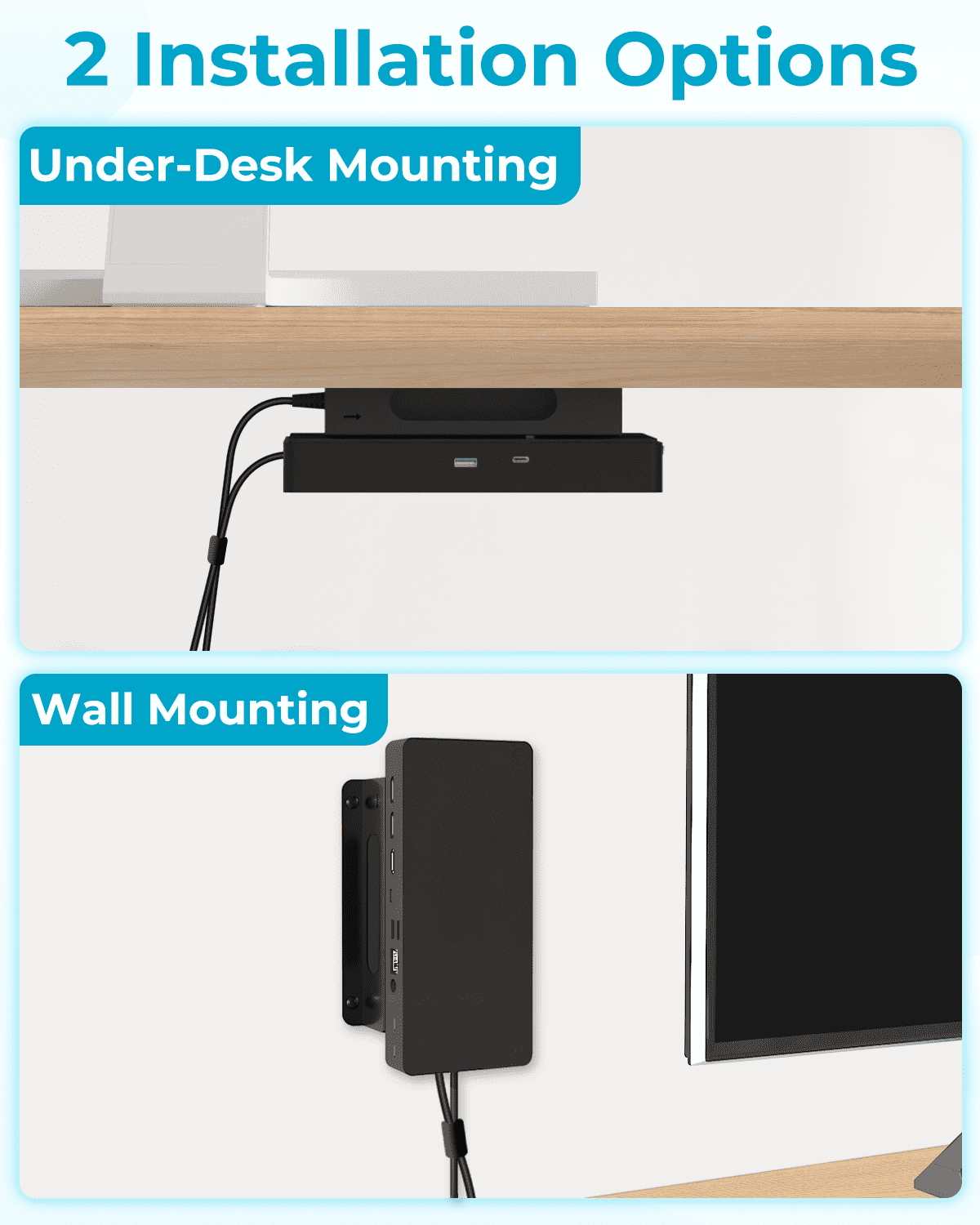 Metal Mount for Dell Docking Station Under Desk and Wall Mount for Dell UD22 WD19 WD19S WD22TB4 WD19TBS WD25 SD25 Series Dock & Power Adapter Mounting Bracket for Laptop Dock with Cable Ties