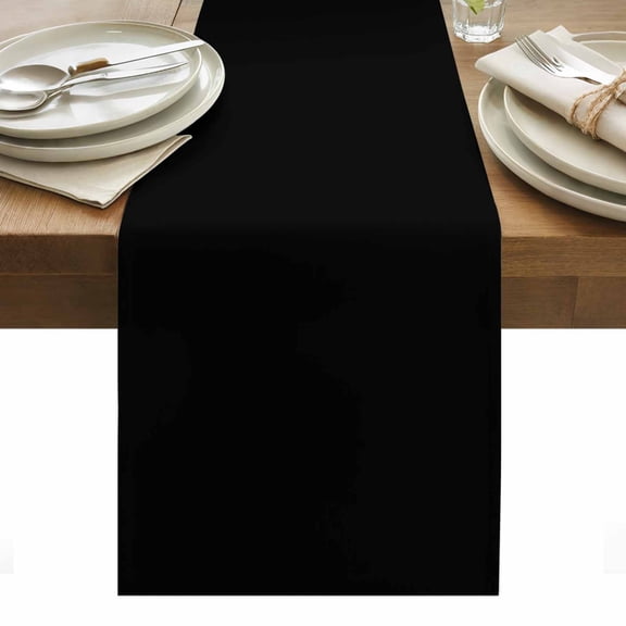 Black Table Runner - 120 Inch Long, Kitchen Dining Table Runner Dresser Scarves, Solid Color Farmhouse Black Farmhouse Decor for Coffee Tables Wedding Party Banquet