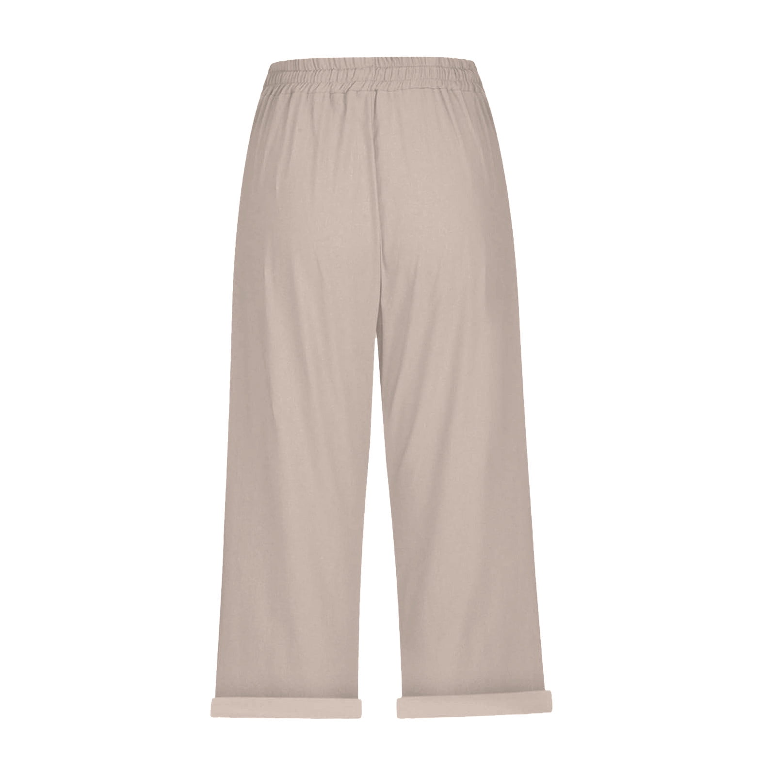 AKOEE Linen Capris for Women Summer Casual with Pockets Lightweight Cropped Straight Leg Drawstring Capri Pants (L, Khaki)