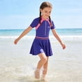 thumbnail image 3 of Girls One Piece Swimsuit Skirted Kids Bathing Suits Zipper Short Sleeves Swimwear Girls Swim Dress, 3 of 7