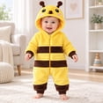 thumbnail image 2 of CUZIBR Bee Boy Girl Fuzzy Onesie Halloween Animal Romper Jumpsuit Hooded Zip Up Long Sleeve Cute Dress-up Party Clothes,Yellow,0-1 Months, 2 of 8