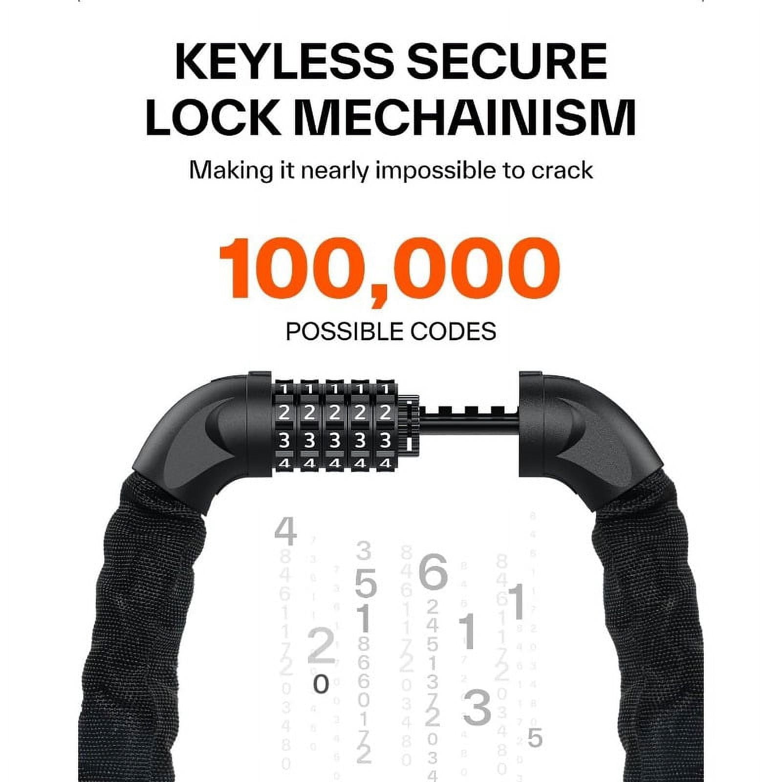Bike Lock: 5 Digit Combination High Security Anti Theft Bike Chain Lock - 3.2/3.6/4ft Heavy Duty Resettable Keyless Bicycle Lock for Bike, Motorcycle, Scooter, Door & Gate - 4/6mm Thick
