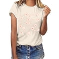 thumbnail image 1 of MHFRRA Camiseta de Manga Corta con Estampado de Cristal de Colores para Mujer, Informal, de Moda de Verano Beige, 1 of 3