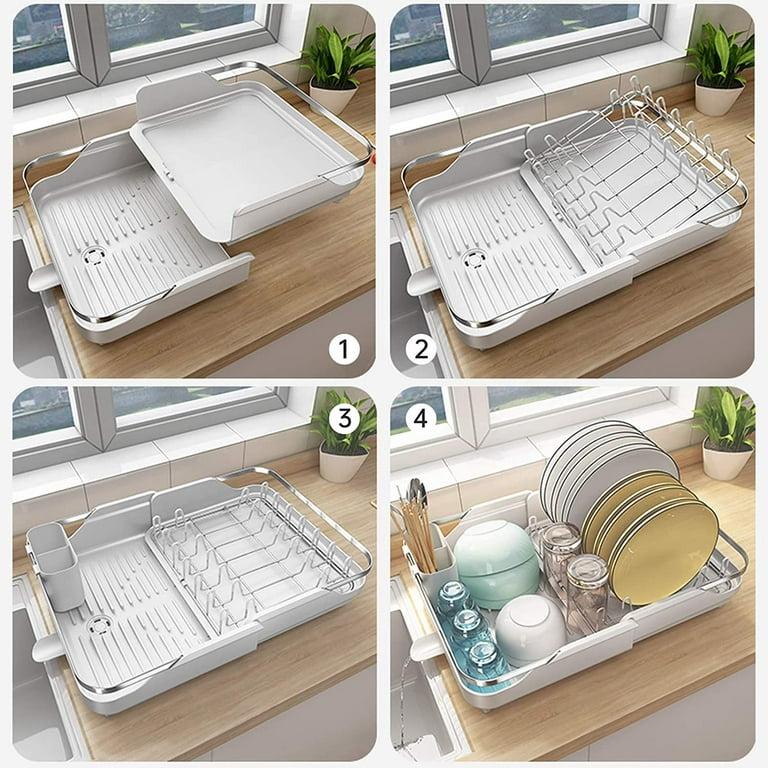 LKKL Dish Drying Rack, Compact Dish Rack for Kitchen Counter, Dish Drainers  for Kitchen Counter Anti-Rust Stainless Steel Dish Drainer with Utensil