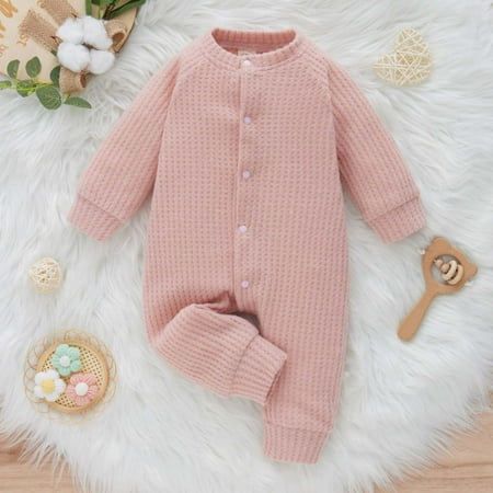 

50% off Clear! purcolt Baby Boys Girls Knitted Waffle Cotton Jumpsuit Autumn Winter Warm Romper Outfits Infant Buttons Bodysuit Playsuit Newborn Clothes on Clearance