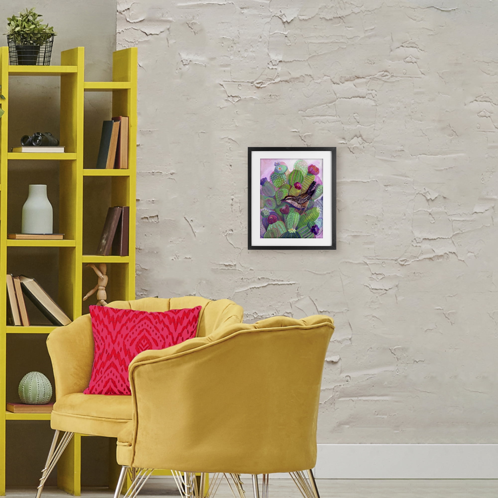 Desert Day Dream Bird Black Framed Print Under Glass, design by Ashley Davis