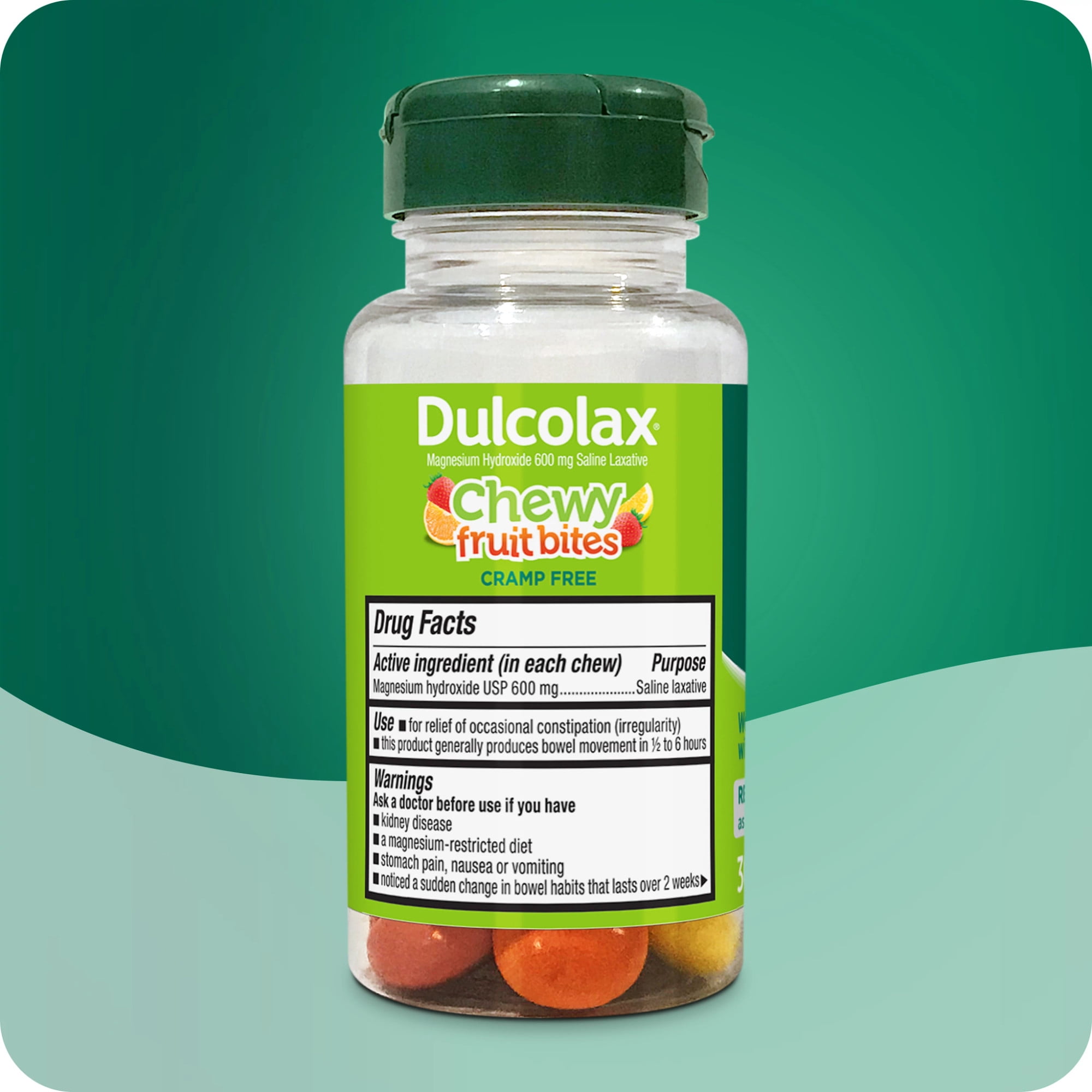 (3 pack) Dulcolax Saline Laxative Chewy Fruit Bites, Fast & Gentle Constipation Relief, Assorted Fruit Flavor, Magnesium Hydroxide 600 mg, 30 Count