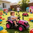 thumbnail image 2 of iRerts 12V Ride on Tractor with Detachable Garden Cart, Kids Ride on Toys with Remote Control, Bluetooth, Music, Radio, Battery Powered Electric Cars Tractor for Kids Boys Girls, Magenta, 2 of 9
