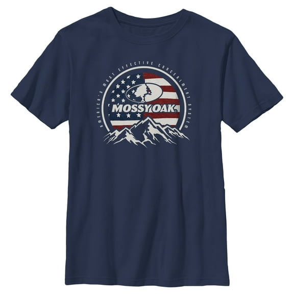Boy's Mossy Oak Patriotic Valley Logo Graphic Tee Navy Blue Large