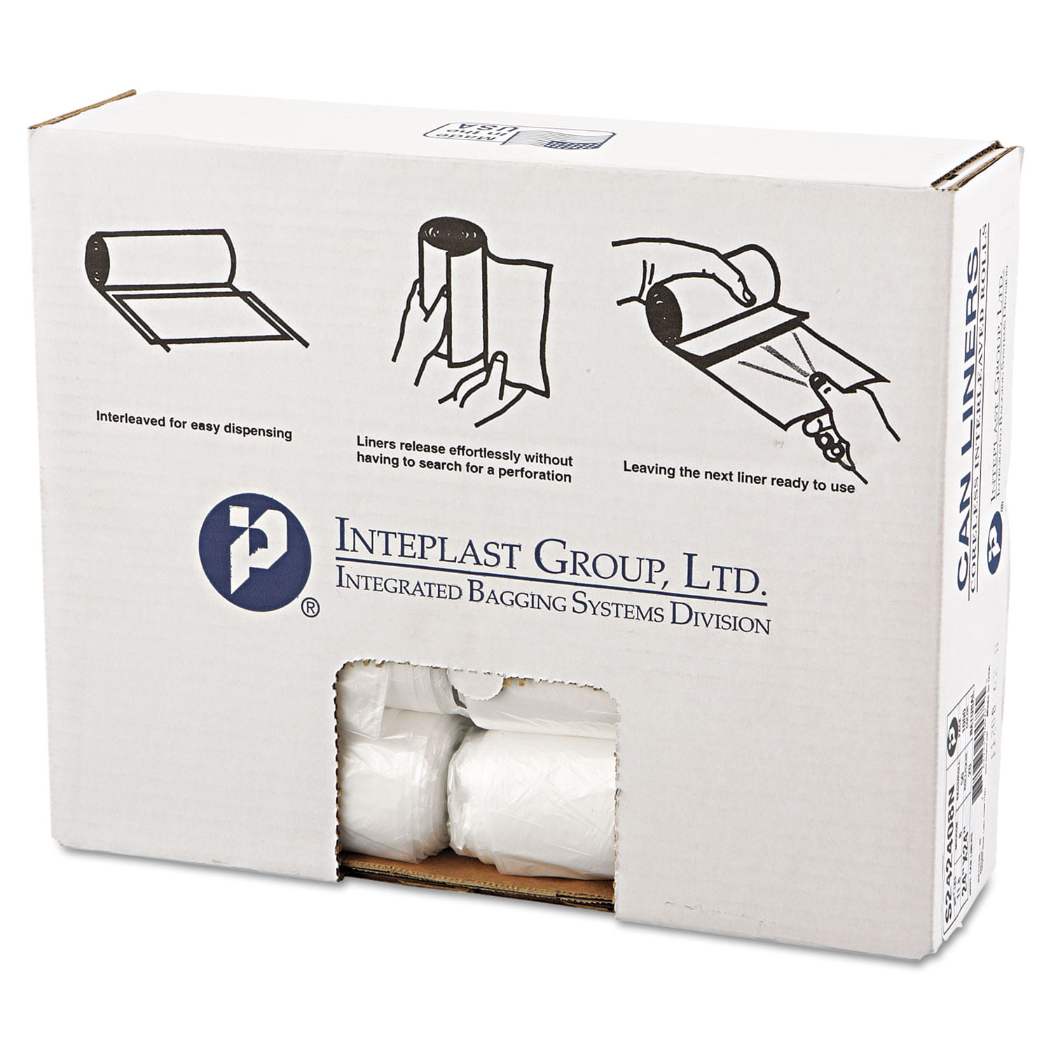 10gal Natural Inteplast Group Pack of 4 Commercial Can Liners 24 x 24 Perforated Roll 