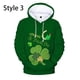 thumbnail image 2 of Sudadera con capucha y estampado de trébol de cuatro hojas para mujer y hombre, ropa con estampado 3D, para otoño e invierno, popular, para el día de San Patricio, 2 of 5