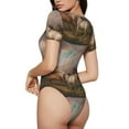 thumbnail image 3 of Gaeub Three Horses Oil Painting Women'S Short Sleeve One Piece Swimsuit Sexy High-Waisted Bodysuit For Swimming, Beach, Sports - Small, 3 of 9