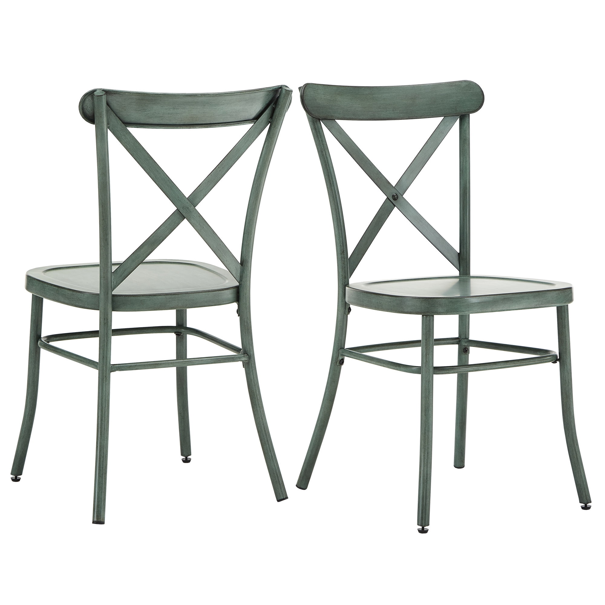 Weston Home Perry X-Back Metal Dining Chairs, Set of Two, Antique Sage