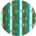 thumbnail image 1 of Ahgly Company Machine Washable Indoor Round Southwestern Turquoise Blue Country Area Rugs, 3' Round, 1 of 4