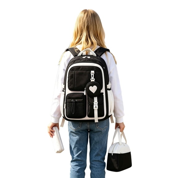 Weebloom Large School Backpack With Lunch Box Pencil Case For Kids Boys Girls Cute 3Pcs School Bags Set Travel Lightweight Casual Daypack Bookbag Elementary Middle High School Beige