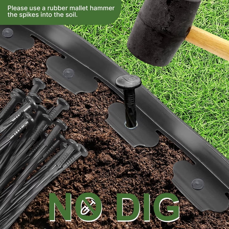 No Dig Garden Landscape Kit, Black Plastic Lawn Border, 24pcs