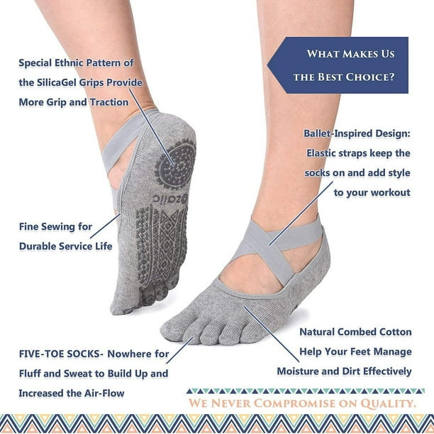 2 Pairs Yoga Socks For Women With Grips, Non-slip Five Toe Socks