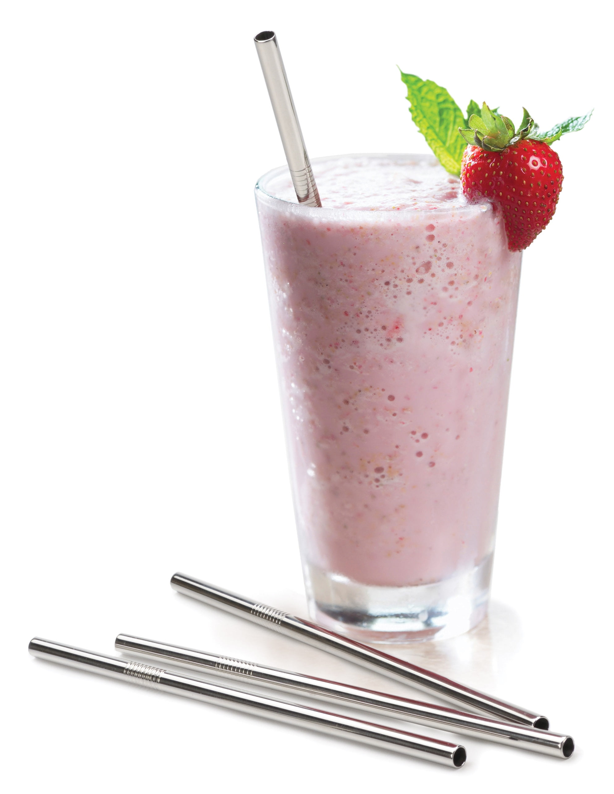 RSVP Large Drinking Straws Set of 4 18/8 Stainless Steel Milkshake