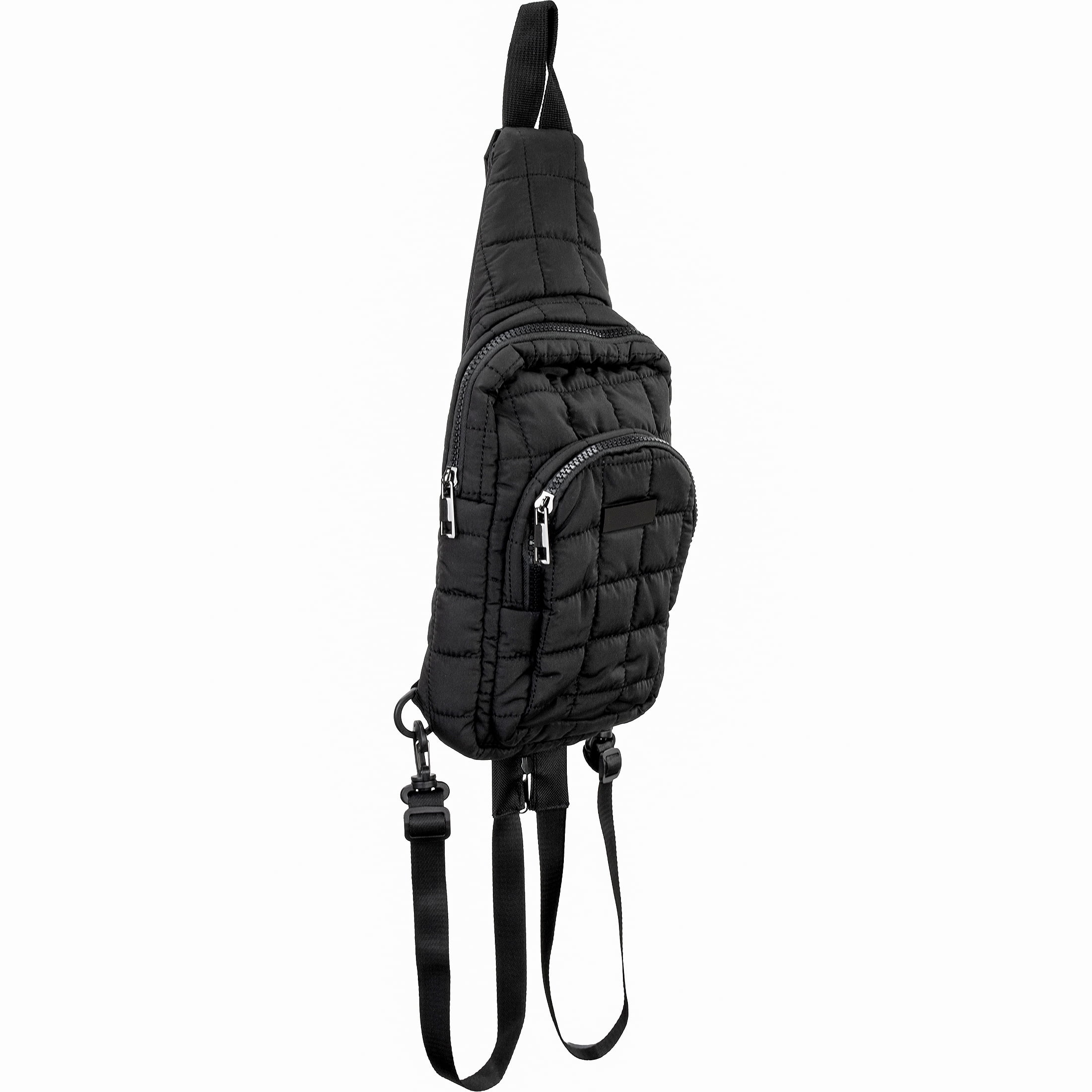 True Gear Quilted Polyester Convertible Crossbody Backpack for Women with Adjustable Straps, Black