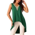 thumbnail image 1 of Blusa sin mangas de cuello en V asimétrica INSPIRE CHIC para mujer, con dobladillo alto-bajo, fluida, color verde oscuro, talla S, 1 of 1