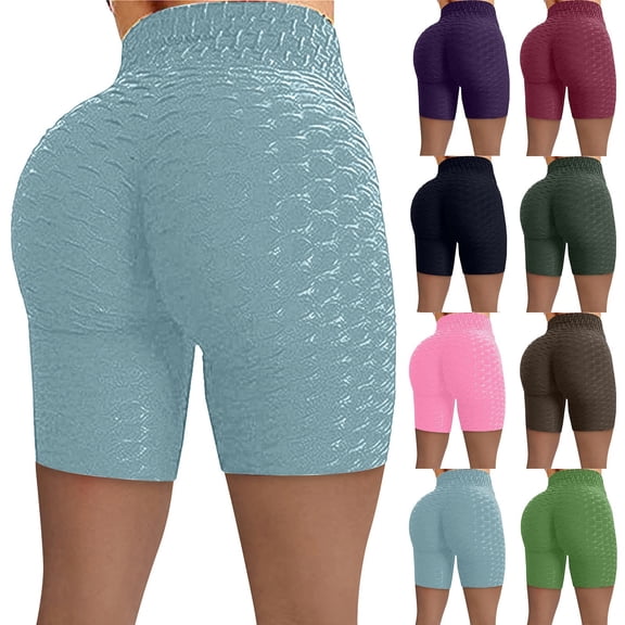 LILIYA Biker Shorts for Women Wrinkled Lifting Shorts High Waisted Stretchy Breathable Yoga Shorts Lightweight Soft Comfy Fitness Shorts
