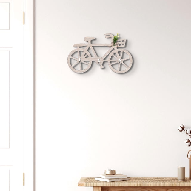 Accent Collection Farmhouse Wood Cycle Key Wall Mount Hanger Brown With 3 Hooks rack, Brown