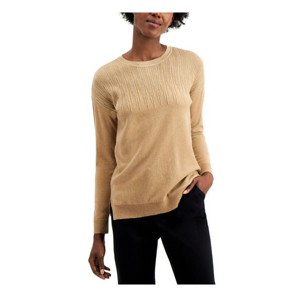 ALFANI Womens Brown Pinstripe Long Sleeve Crew Neck Sweater M - Walmart.com