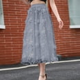 thumbnail image 3 of Skirts for Women Floral Embroidery Layered Tulle Mesh Skirt Maxi Party Summer Casual Swing Skirts Elegant Office Work Long Skirt High Waist A-Line Dress Skirt, 3 of 6